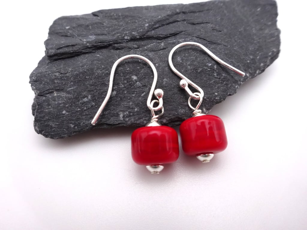 red lampwork glass earrings