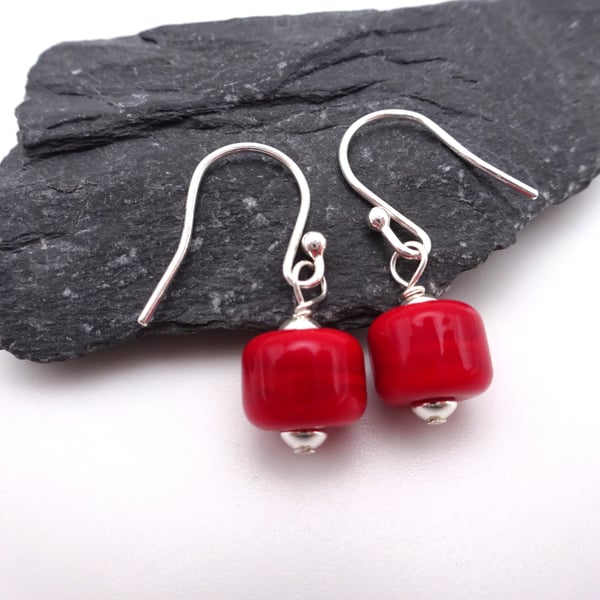 red lampwork glass earrings