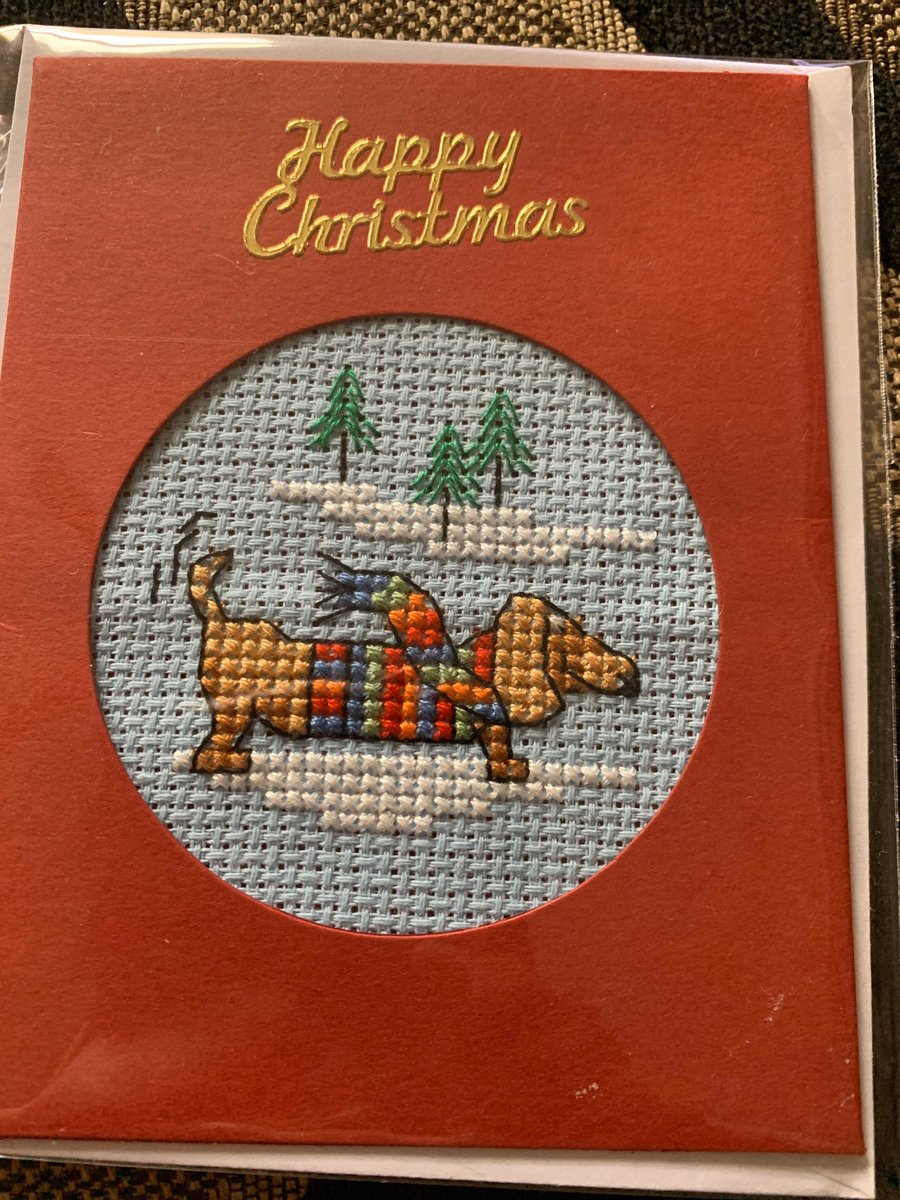 Cute dog cross stitched Christmas card