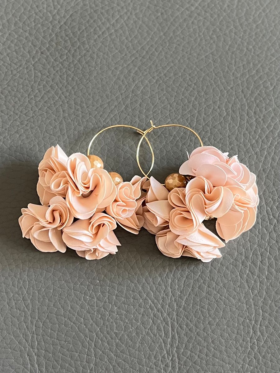 Handmade Beige Floral Earrings- Romantic Statement Earrings