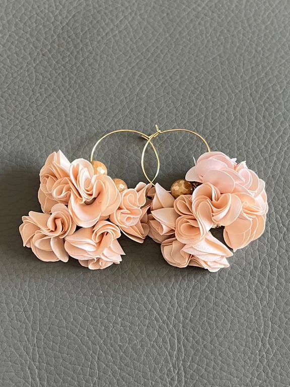 Handmade Beige Floral Earrings- Romantic Statement Earrings