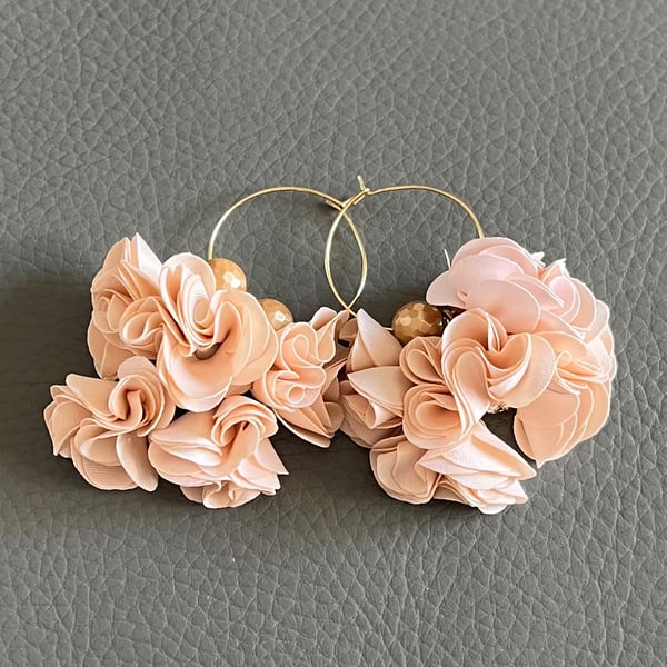 Handmade Beige Floral Earrings- Romantic Statement Earrings