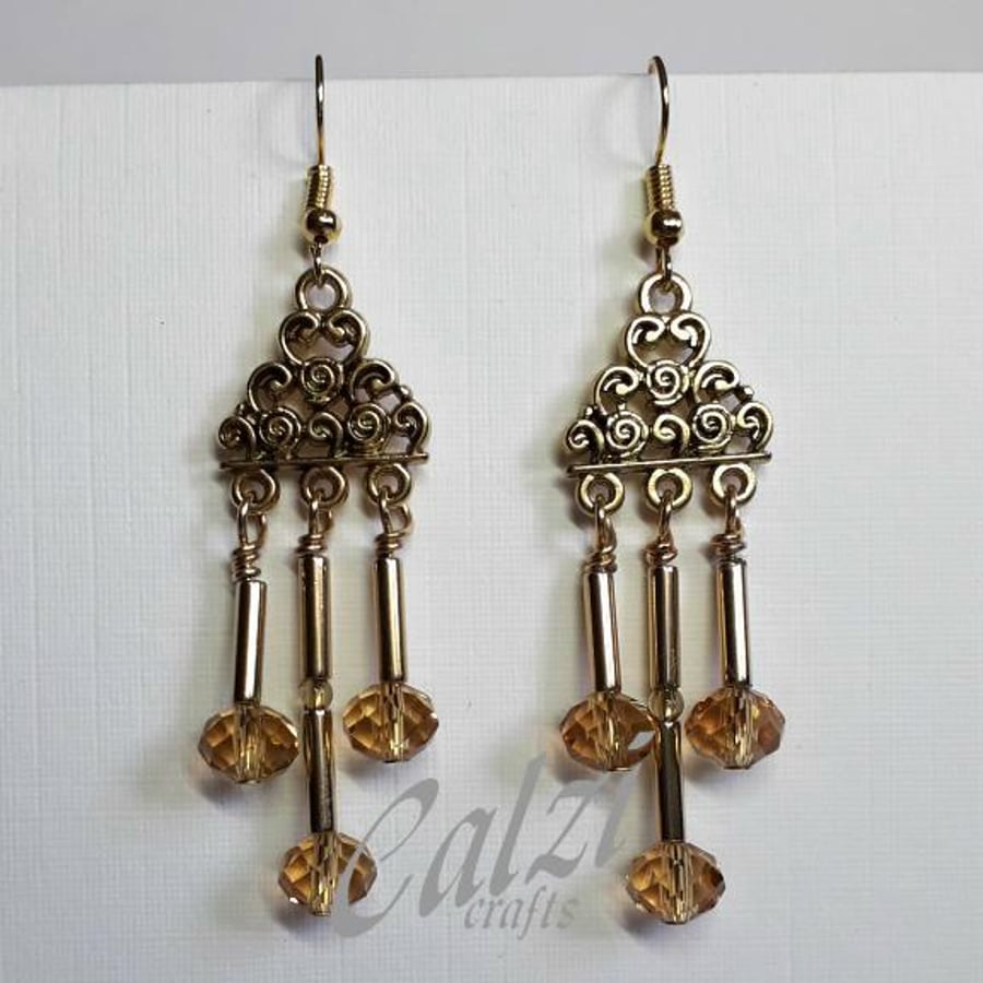 Amber Crystal Dangly Earrings