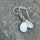 Natural Gemstone Moonstone Earrings, Sterling Silver Dangles, White Briolette 