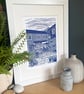 The Courtyard Café Limited Edition Lino Print in Blue - Image 5
