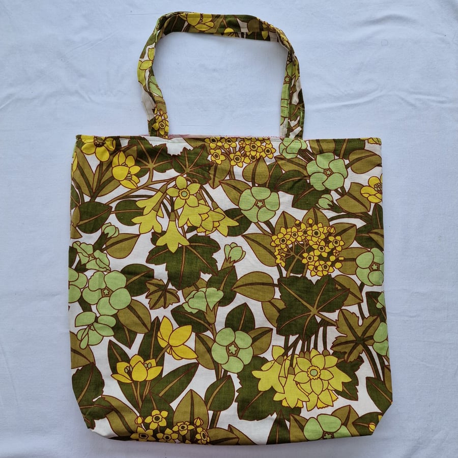 Handmade shoulder tote bag using vintage floral fabric