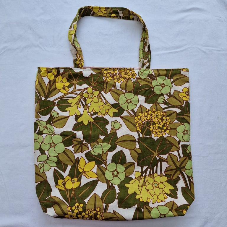 Handmade shoulder tote bag using vintage floral fabric