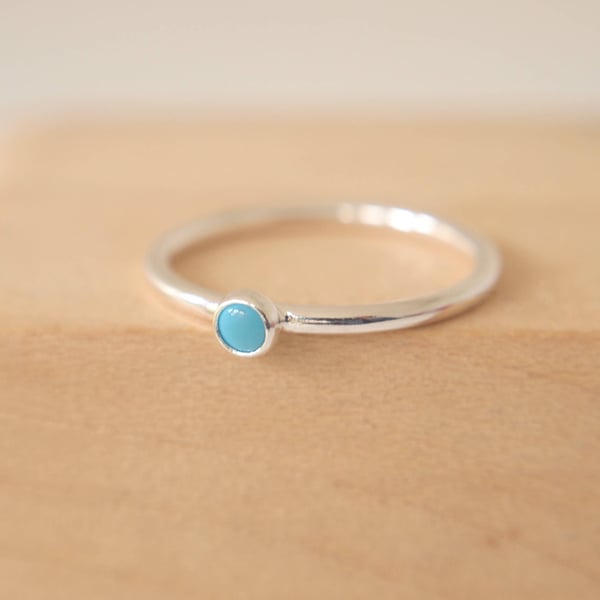 Turquoise and Silver Gemstone Ring - 3mm Cabochon and Sterling Silver