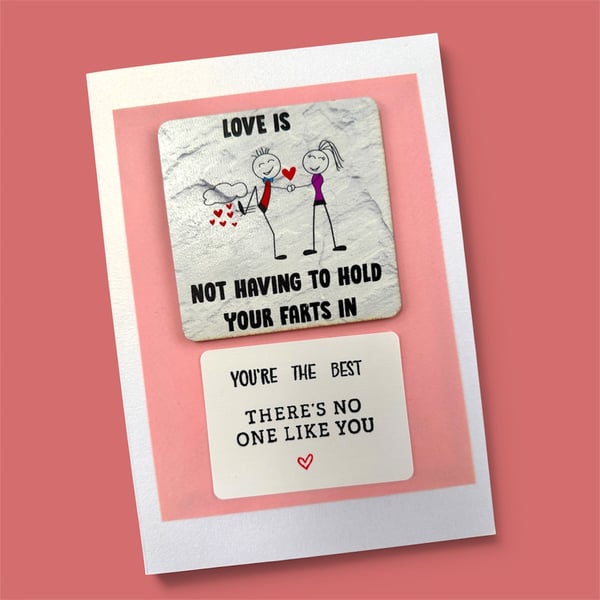 Funny Anniversary birthday card for someone you love with drinks coaster gift 