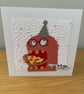 Handmade Birthday Monster Card – Pizza Party Fun - Image 1