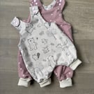 Forest Animals and Hearts stretchy Romper (reversible)- 0-3 & 3-6 months 