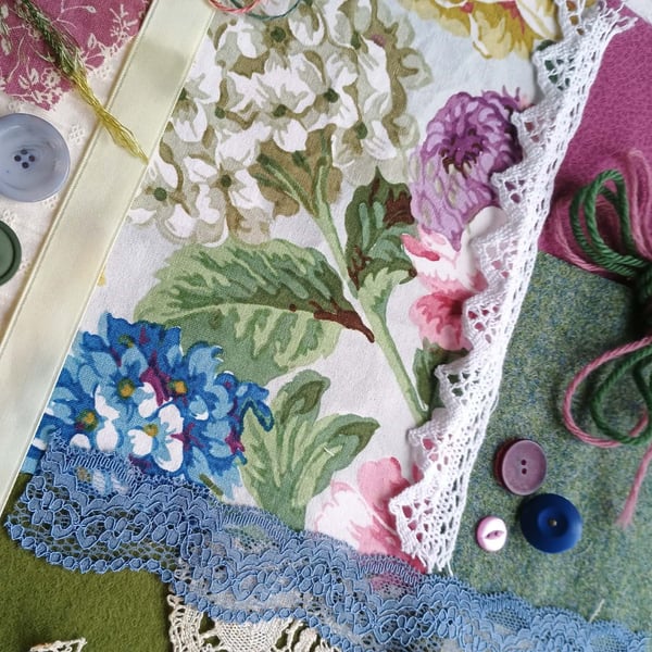 Large Slow Stitching kit - Late summer garden - plum and gold vintage textiles