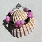 Black Onyx & Pink Morganite Crystal Gemstone Beaded Bracelet "Rose Twilight"