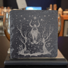 Viking Seer Slate Coaster - Norse Mythology Engraved 10x10cm Stone Drink Coaster