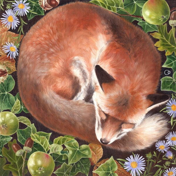 Autumn Slumber Fine Art Square Handmade Greeting Card