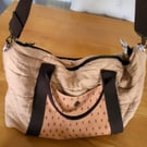 Handmade Oxbow Overnight Tote – Quilted Jacquard in Neutral Beige