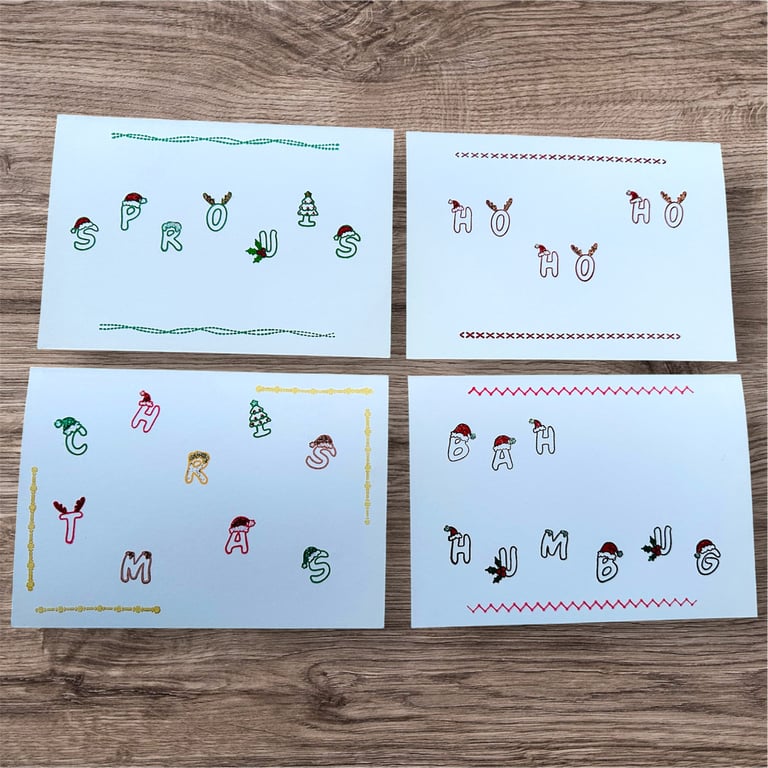 Set of 4 Large A5 cards with minimalist fun Christmas text messages  