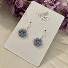 Blue Flower Polymer Clay Dangle Earrings - Pastel Earrings - Handmade Jewellery 