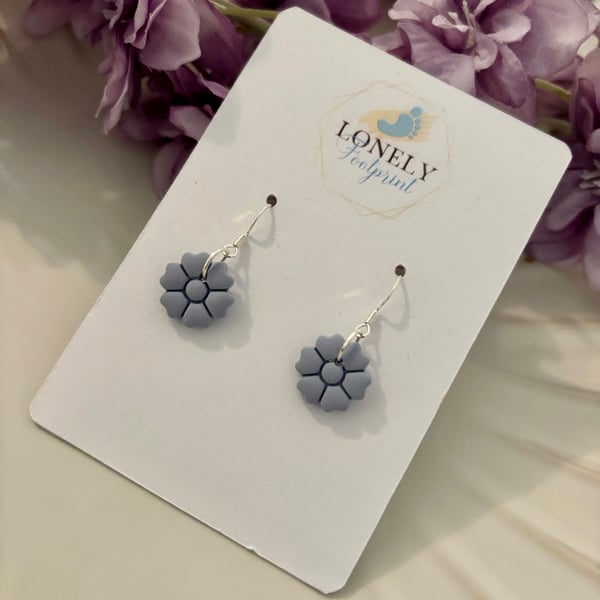 Blue Flower Polymer Clay Dangle Earrings - Pastel Earrings - Handmade Jewellery 