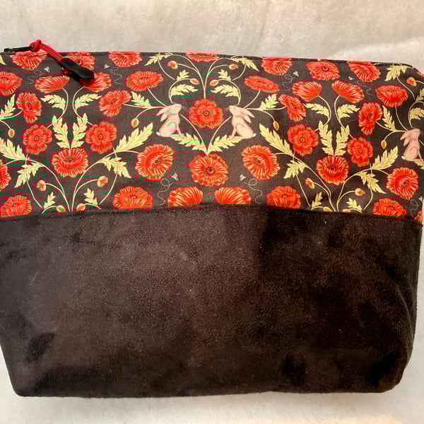 Hares and poppies - Large zipped pouch for toiletries,shaving kit, cosmetics, et