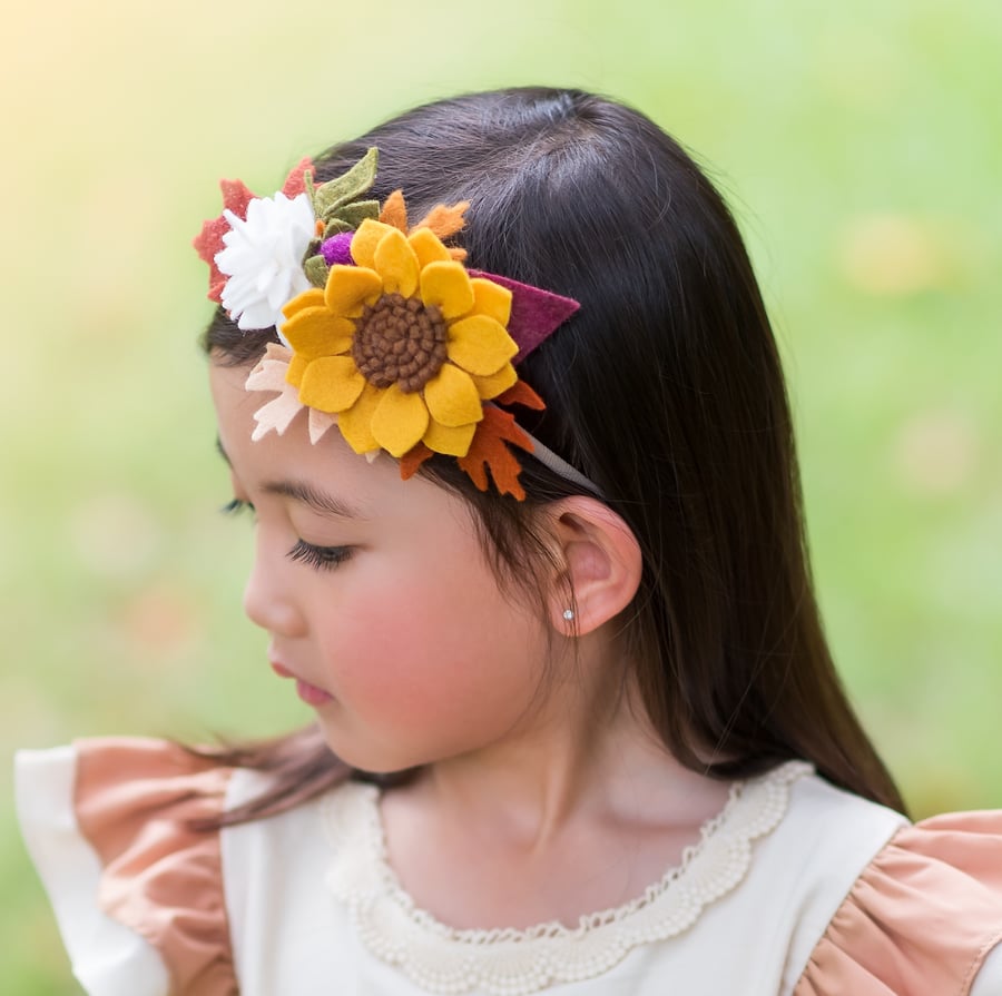 FREE SHIPPING - Autumn Flower Headband, Boho, Flower Crown, Sunflower Headband