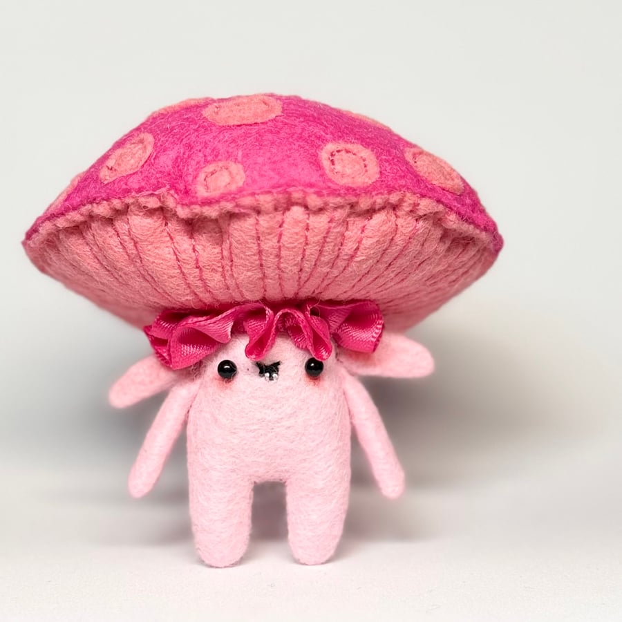Pink Mushroom Felt Art Doll 
