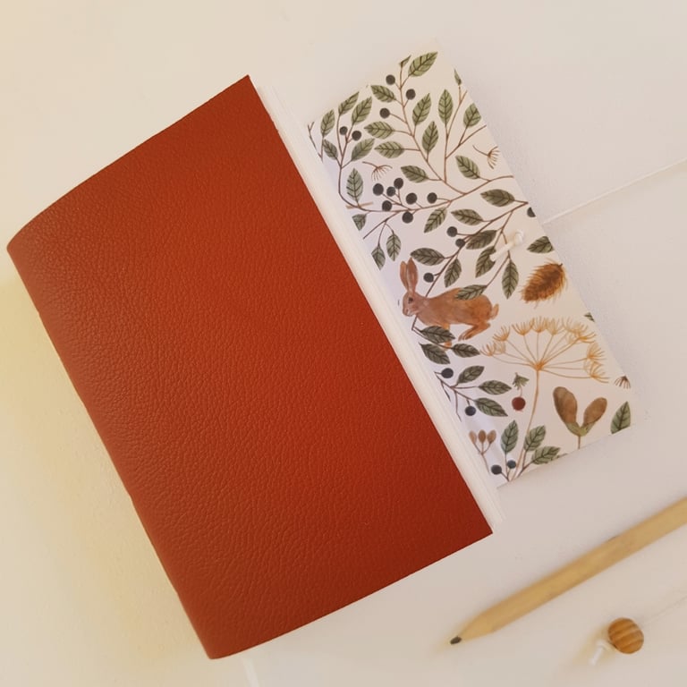 Hare Journal, Hand Bound in Burnt Orange Leather, Autumn Gift, A6