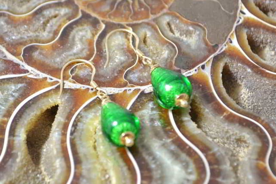 Emerald Murano Glass Earrings