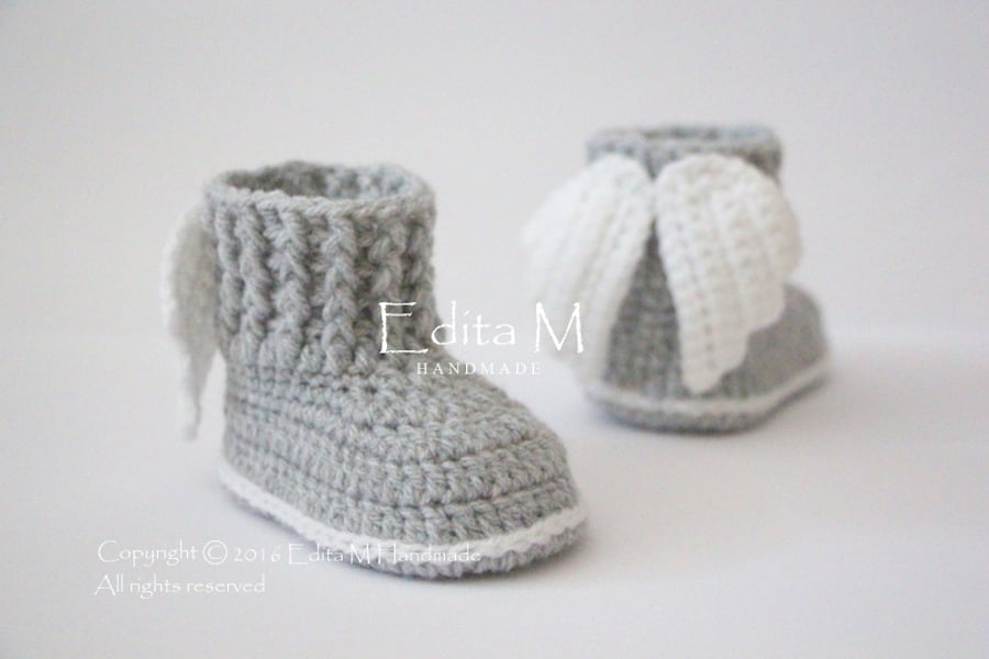 Crochet baby booties, unisex baby shoes, boots, baby shower gift, angel wings