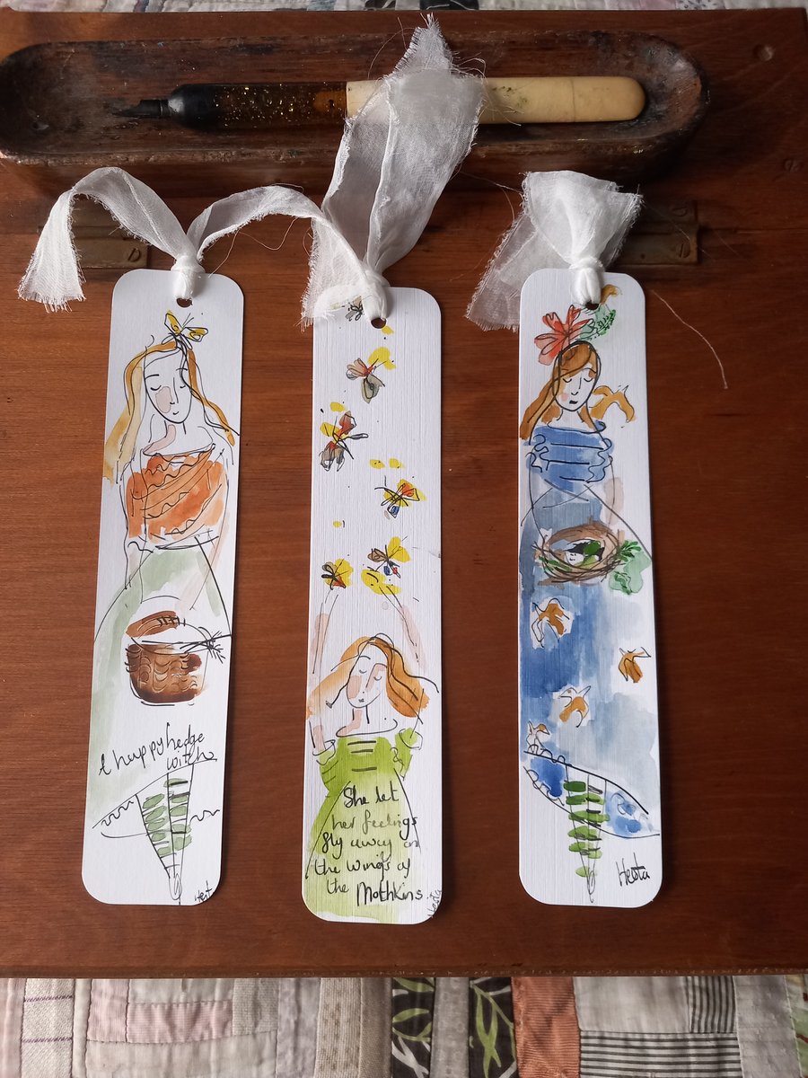 Set of three. Hand drawn book marks