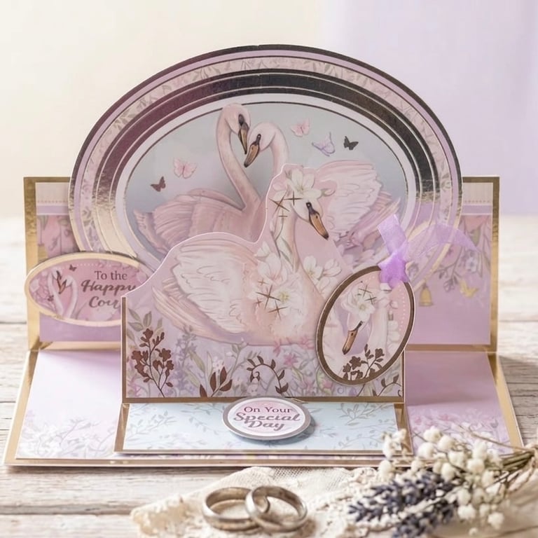 3D Double Easel Pop-Up Wedding Card – Romantic Swan Keepsake