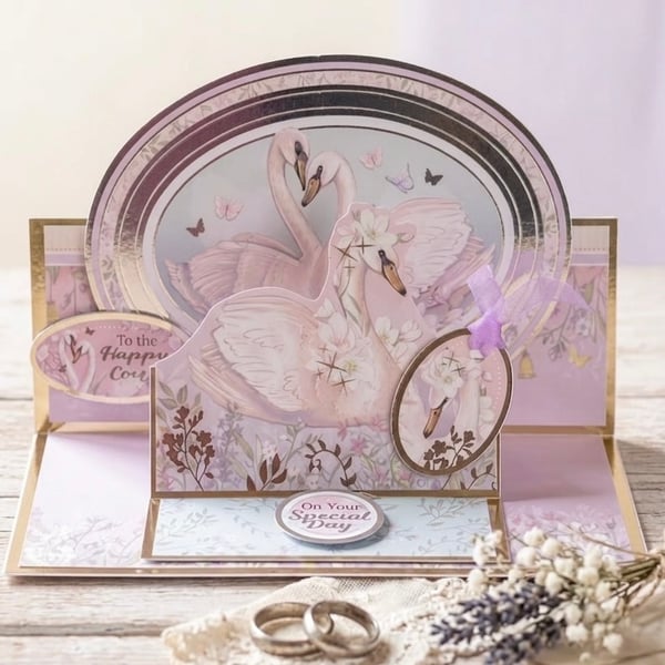 3D Double Easel Pop-Up Wedding Card – Romantic Swan Keepsake