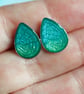 Blue and Green Teardrop Stainless Steel Stud Earrings - Image 4