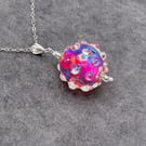 bright pink and blue bumpy lampwork glass beaded pendant necklace
