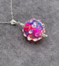 bright pink and blue bumpy lampwork glass beaded pendant necklace