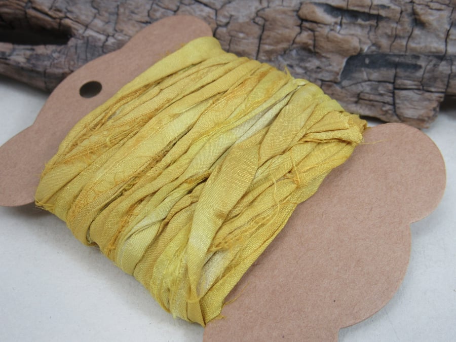 4m Weld Yellow Hand Dyed Natural Dye Sari Silk Ribbon