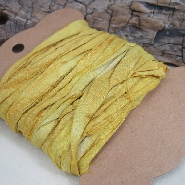 4m Weld Yellow Hand Dyed Natural Dye Sari Silk Ribbon