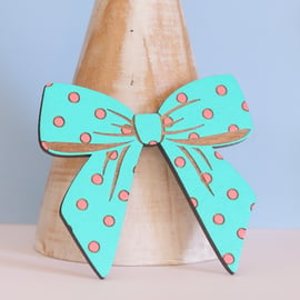 Big, Bright and Bold Wooden Bow Brooch