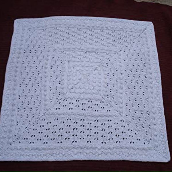 Hand Knitted Baby Shawl Or Blanket In Pure White Soft Yarn (A711)