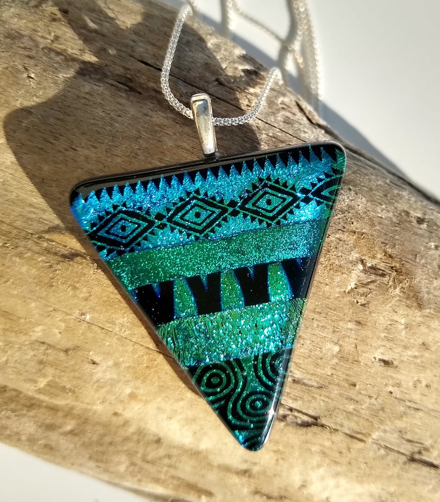 Shades of Green fused glass pendant