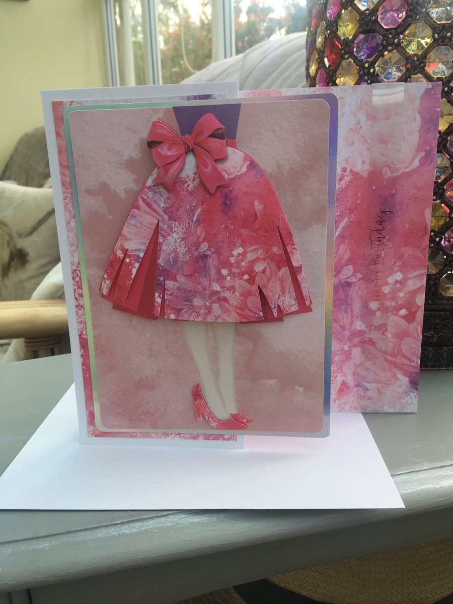 Floral pink glam lady Happy Birthday card.