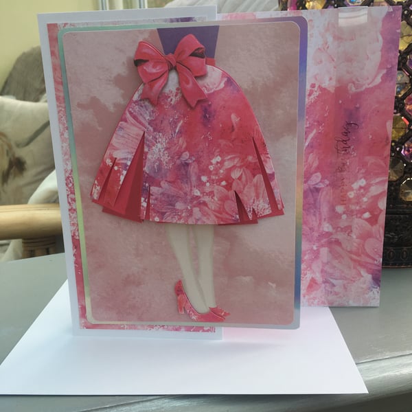 Floral pink glam lady Happy Birthday card.