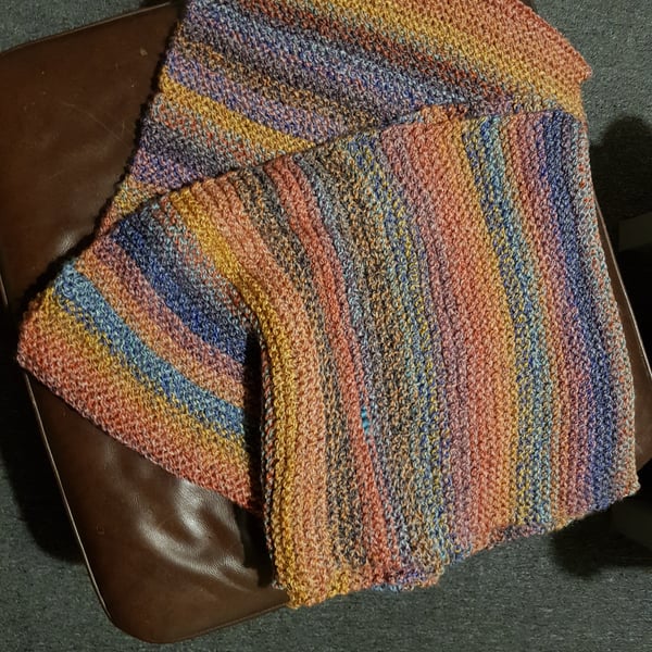 Multicoloured striped autumnal rainbow scarf