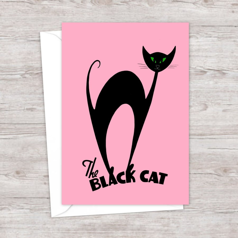 Atomic Black Cat Greeting Card: Good Luck Card (107)