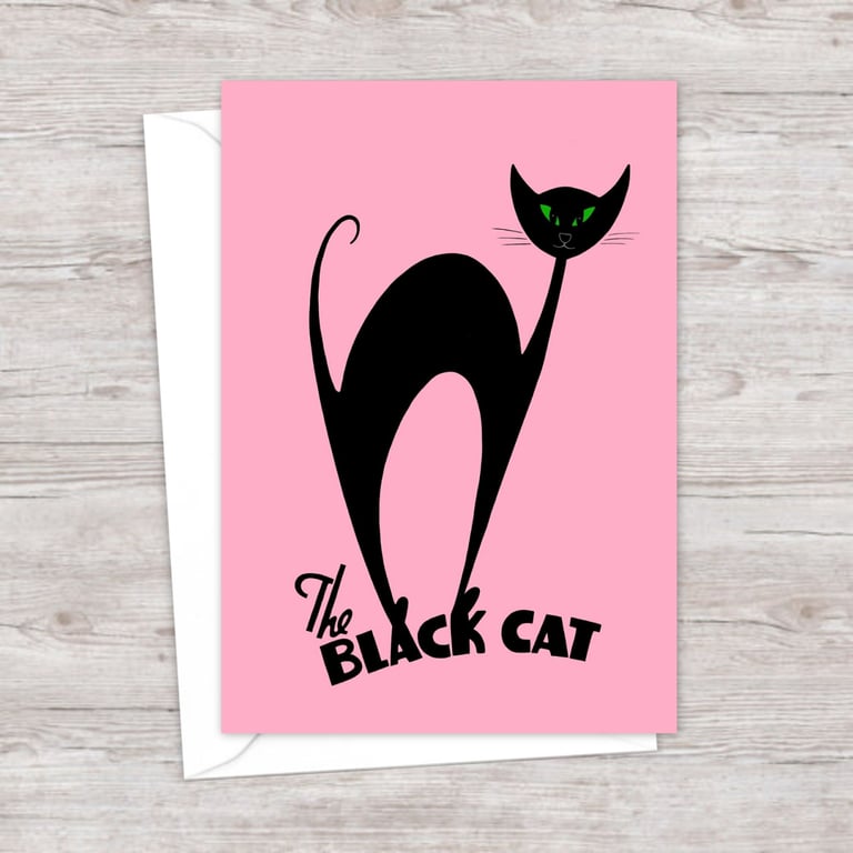 Atomic Black Cat Greeting Card: Good Luck Card (107)