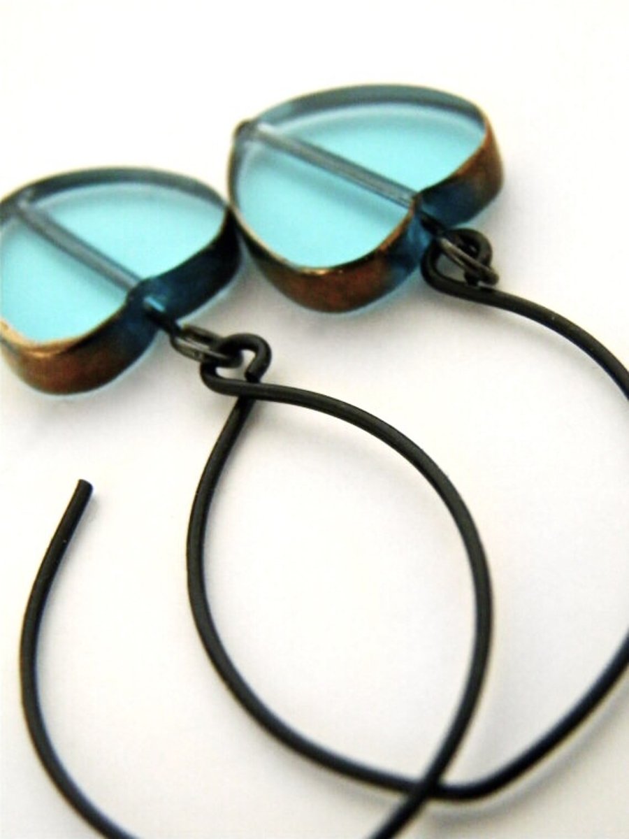 Aqua Turquoise Heart Earrings 