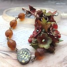 Artisan "Green Man" Autumnal Hand Painted Lucite Flower and Leaf Bracelet