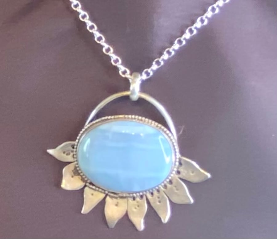 Blue Chalcedony Sunflower Pendant