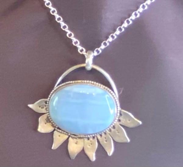 Blue Chalcedony Sunflower Pendant