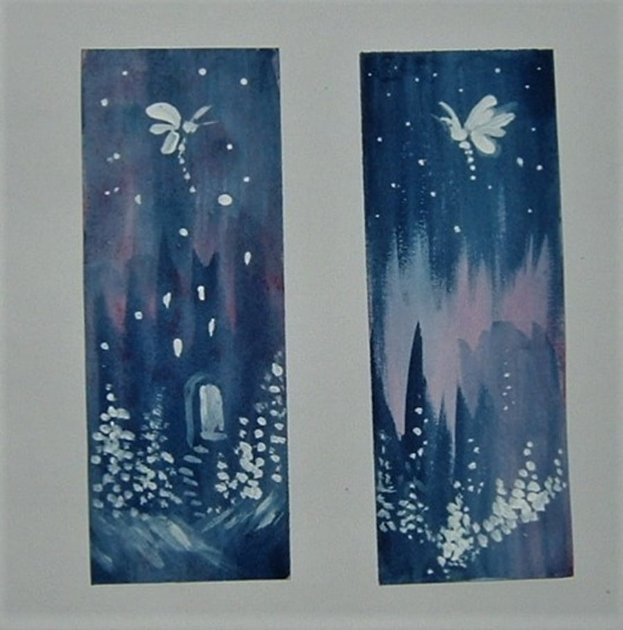set of TWO hand painted original art fantasy bookmarks ( ref F 848 )